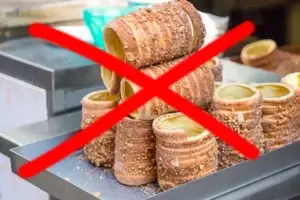 Trdelník pastry – sweet dough grilled on a spit, popular in Prague but not originally Czech