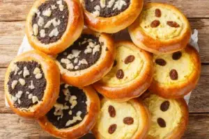 Traditional Czech koláče – sweet pastries filled with poppy seed, plum jam, or cheese, a classic of Czech baking.